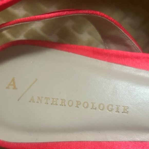By Anthropologie Ankle-Wrap Adjustable Strap Pointy Toe Cherry Red Kitten Flats - Picture 2 of 16